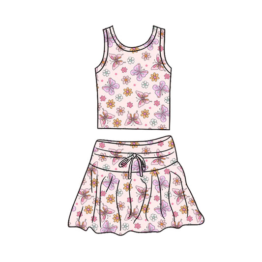 Preorder (moq 5)Baby Girls Flowers Butterfly Vest Top Skirt Short Clothes Sets