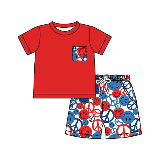Baby Boys Red Pocket Shirt Peace 4th Of July Shorts Clothes Sets preorder(moq 5)