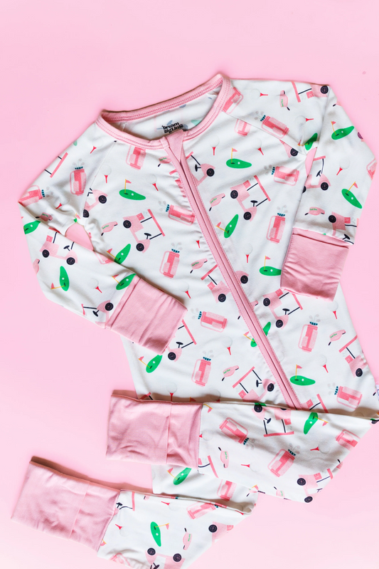 Baby Infant Girls Golf Pink Long Sleeve Zip Rompers preorder(moq 5)