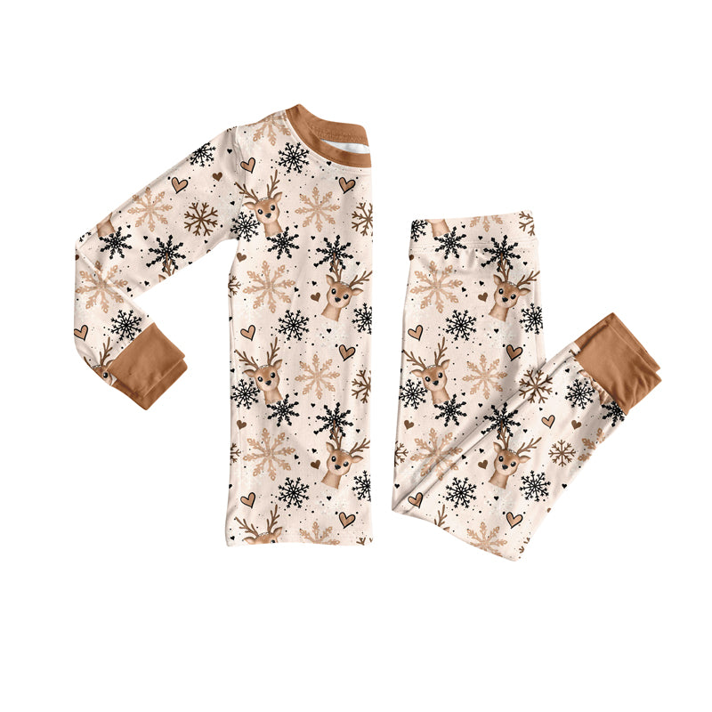 Preorder(moq 5) Baby Kids Deer Snowflake Top Pants Lounge Wear Pajamas Sets