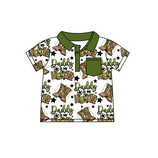 Preorder (moq 5)Baby Boys Daddy is my hero Short Sleeve Buttons Tee Shirts Tops