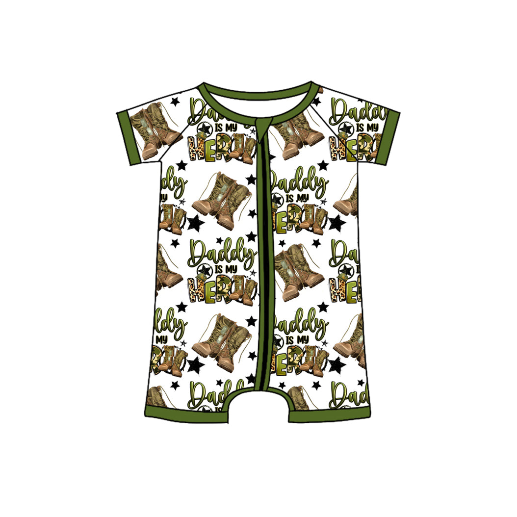 Preorder(moq 5)Baby Infant Boys Daddy is my hero Zip Short Sleeve Rompers
