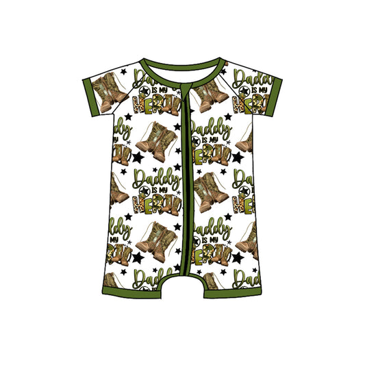 Preorder(moq 5)Baby Infant Boys Daddy is my hero Zip Short Sleeve Rompers