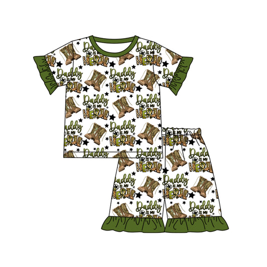 Preorder (moq 5)Baby Girls Daddy is my hero Top Ruffle Shorts Pajamas Clothes Sets