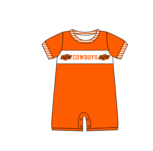 Preorder (moq 5)Baby Boys Orange Short Sleeve Cowboys Team Rompers