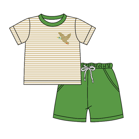 Preorder (moq 5)Baby Boys Stripes Duck Shirts Green Pockets Shorts Clothes Sets
