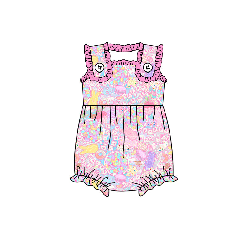 Baby Infant Happy Easter Pink Straps Rompers preorder(moq 5)