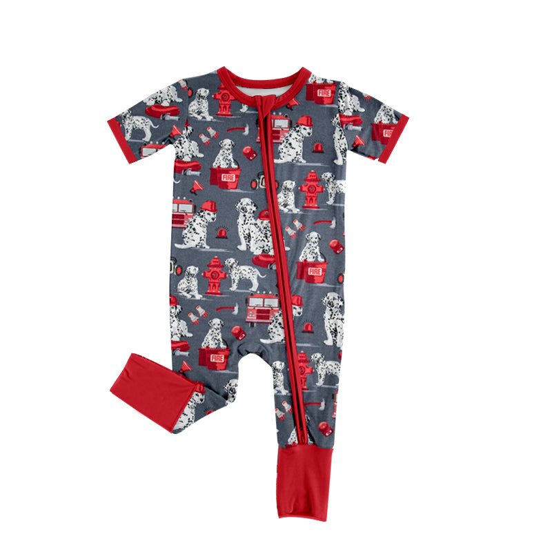 Baby Infant Boys Short Sleeve Fire Dogs Zip Summer Rompers preorder(moq 5)