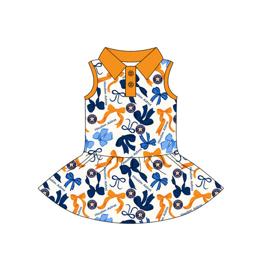 Preorder (moq 5)Baby Girls Huston Bow Sleeveless Ruffle Knee Length Dresses