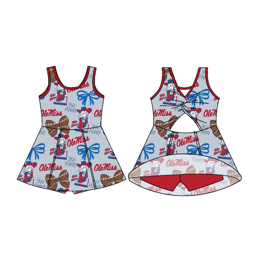 Preorder (moq 5)Baby Girls Sleeveless Football Bows Hot Toddy Shorts Team Knee Length Dress