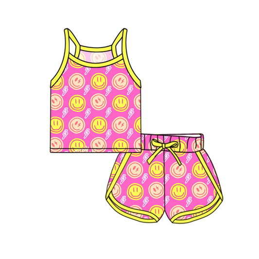 Preorder (moq 5)Baby Girls Yellow Strap Smiles Lightning Top Short Sport Set Preorder