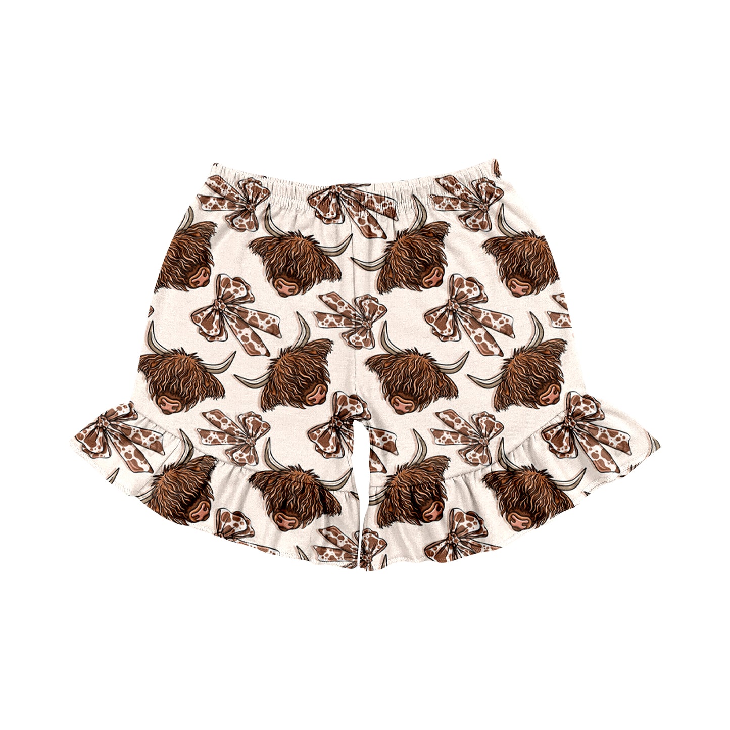 Preorder moq 5 Baby Girls Highland Cow Bows Western sports shorts