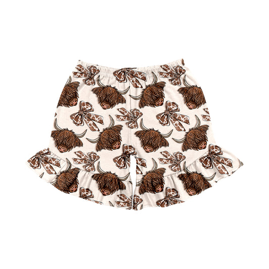 Preorder moq 5 Baby Girls Highland Cow Bows Western sports shorts
