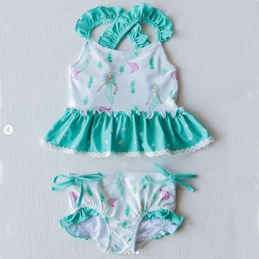 Baby Girls Green Mermaid two pcs Swimsuits Preorder (moq 5)