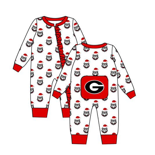 Baby Girls Team Bulldogs Christmas Long Sleeve Zip Rompers preorder(moq 5)