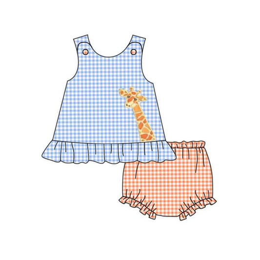 Baby Girls Giraffee Ruffle Tops Bummie Clothes Sets split order preorder May 10th