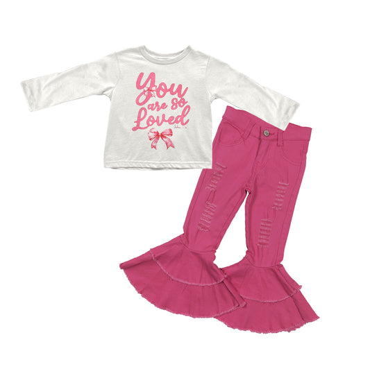 Baby Girls You Are so loved bow Tee Shirts Tops denim pants sets preorder(moq 5)