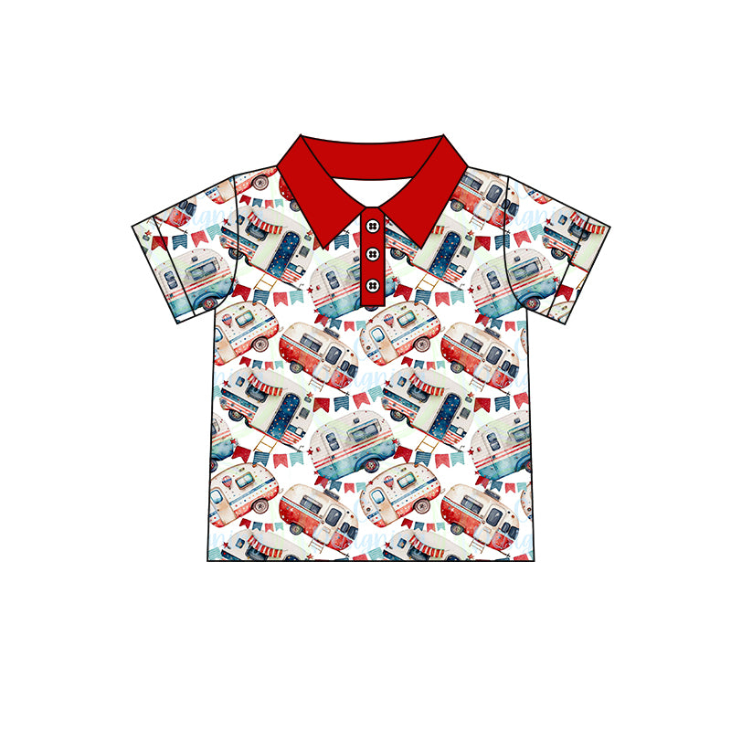 Baby Boys Camping Short Sleeve Tee Buttons Shirts Top Preorder(moq 5)