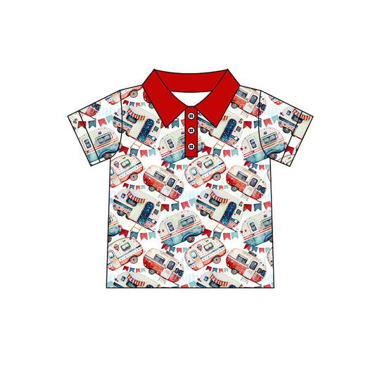 Baby Boys Camping Short Sleeve Tee Buttons Shirts Top Preorder(moq 5)