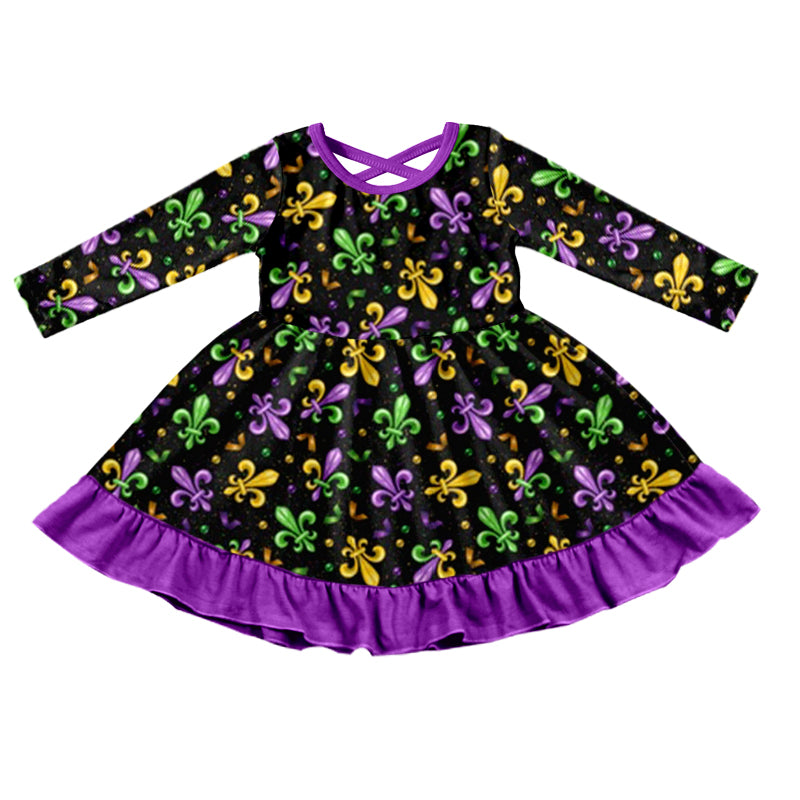 Baby Girls Mardi Gras Anchors Purple Ruffle Knee Length Dresses preorder(MOQ 5)