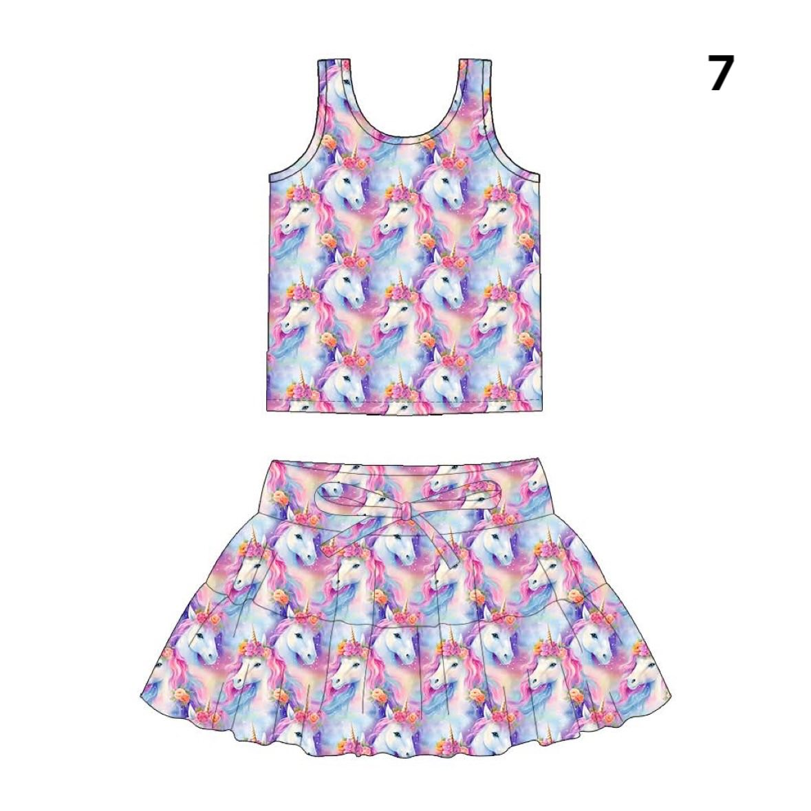 Preorder (moq 5)Baby Girls Cartoon Horses Flowers Vests Skirt Shorts Clothes Sets