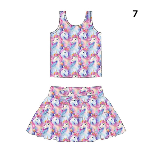 Preorder (moq 5)Baby Girls Cartoon Horses Flowers Vests Skirt Shorts Clothes Sets