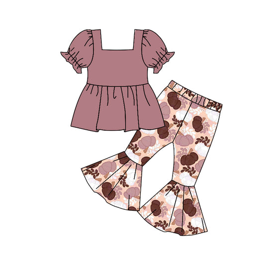 Baby Girls Dark Top Fall Pumpkins Bell Pants Clothes Sets Preorder(moq 5)
