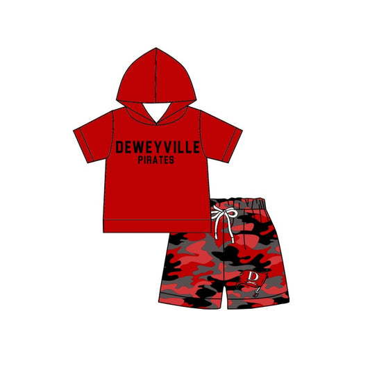 Preorder (moq 5)Baby Boys Deweyville Pirates Hooded Top Camo Shorts Clothes Sets