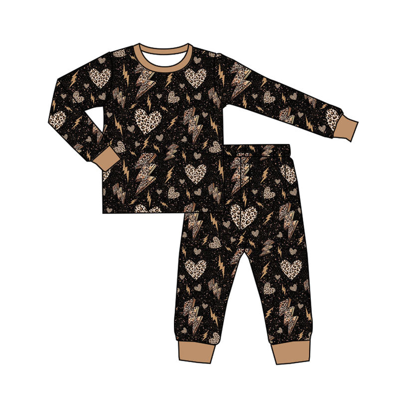 Preorder(moq 8)Baby Girls Leopard Hearts Lights Top Pants Pajamas Sets