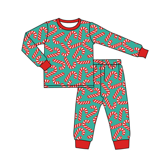 Baby Boys Christmas Candy Cane Top Pants Pajamas Clothes Sets Preorder(moq 5)