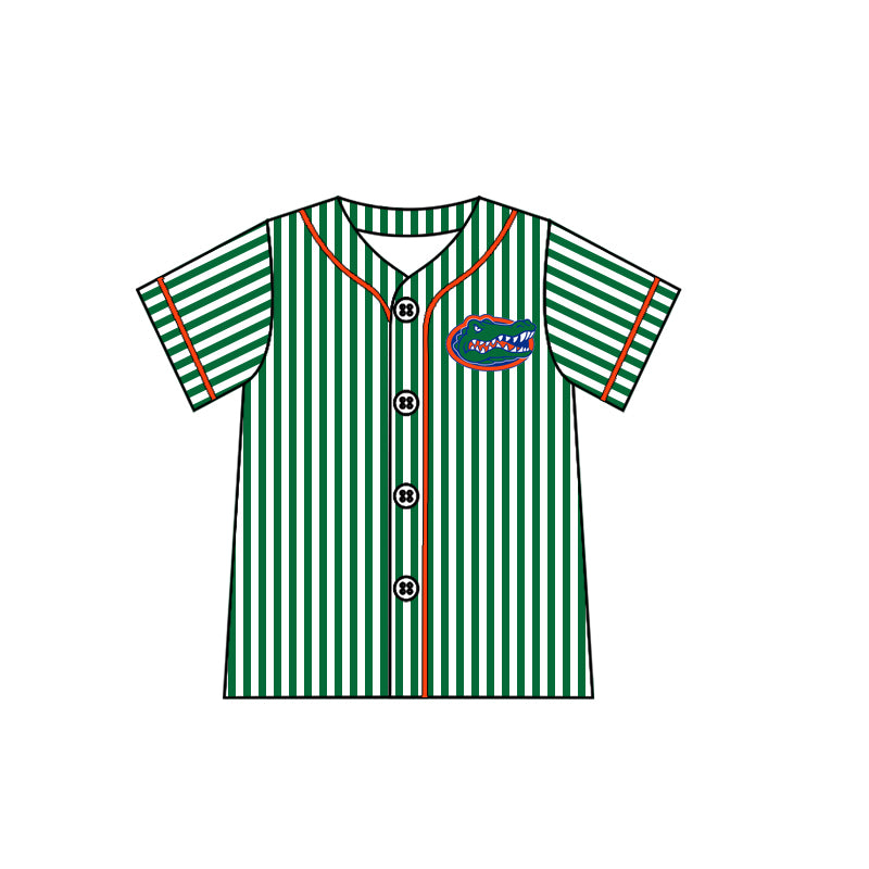 preorder(moq 5) Baby Boys Alligator Team Green Stripes Buttons Shirts