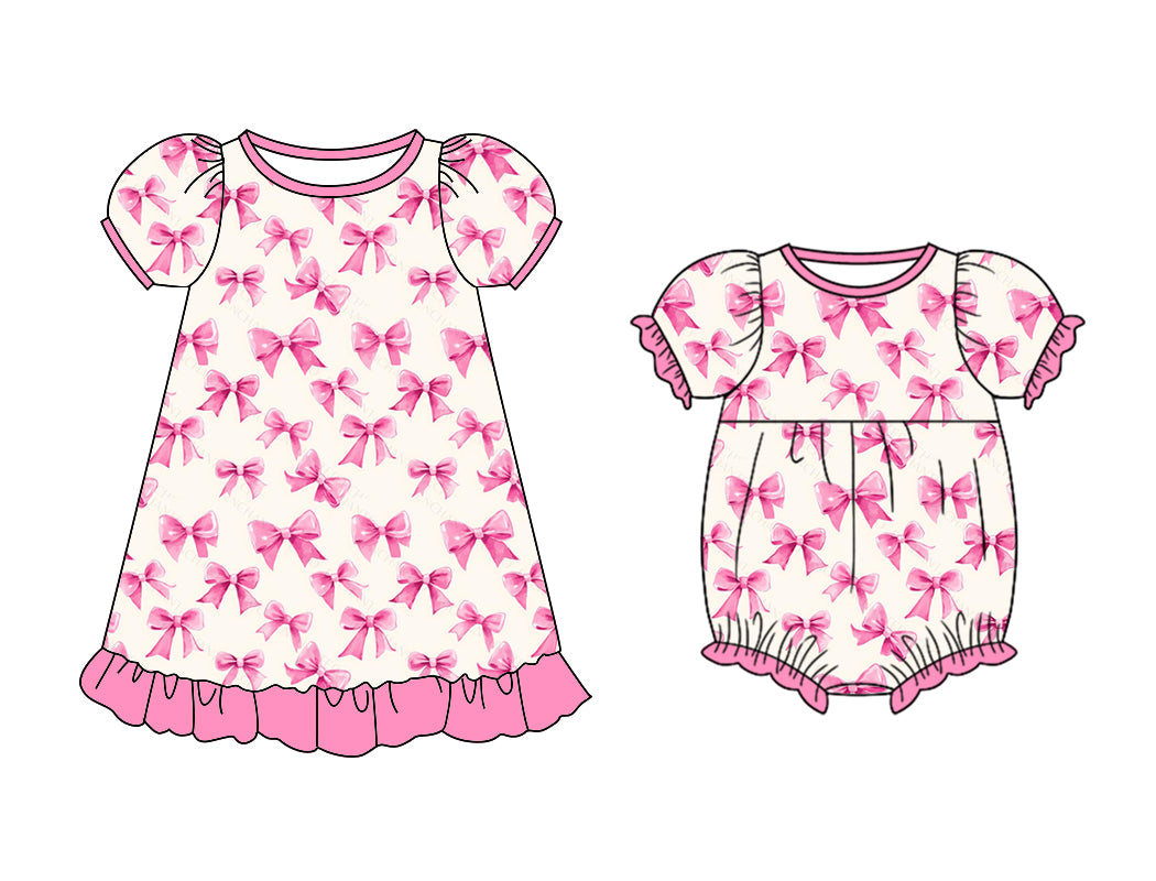 Preorder(moq 5 each) Baby Girls Pink Bows Dresses Western Romper Sibling Sets