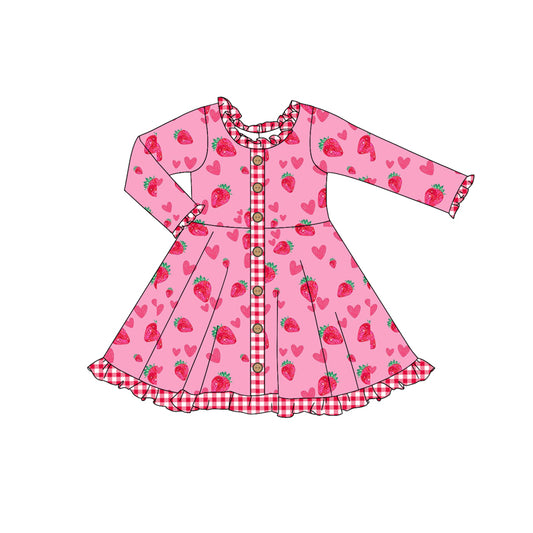 Baby Girls Valentines Strawberry Hearts Knee Length Dresses preorder(MOQ 5)