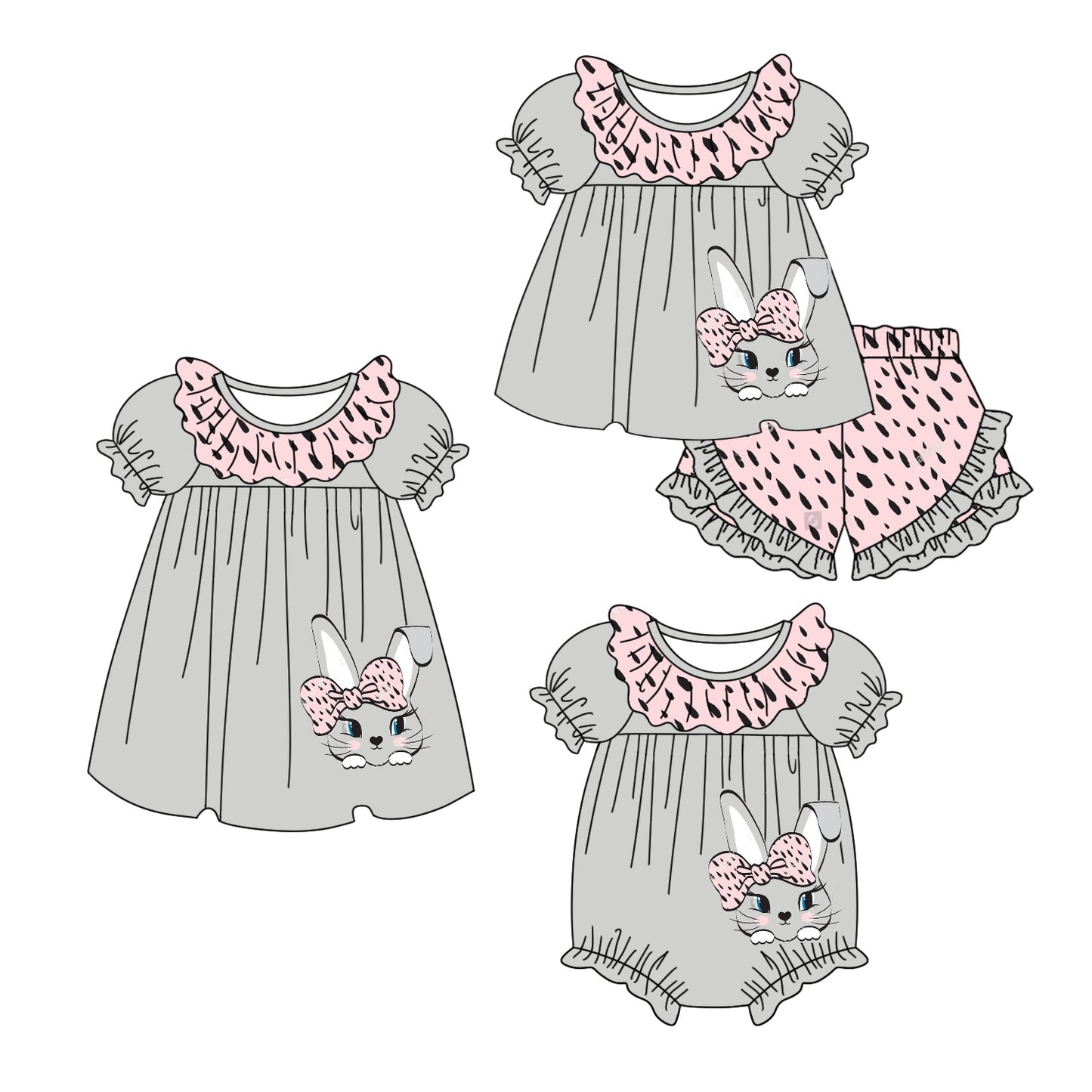 Preorder(moq 5 each) Baby Girls Easter Rabbits Leopard Romper Dress Sets