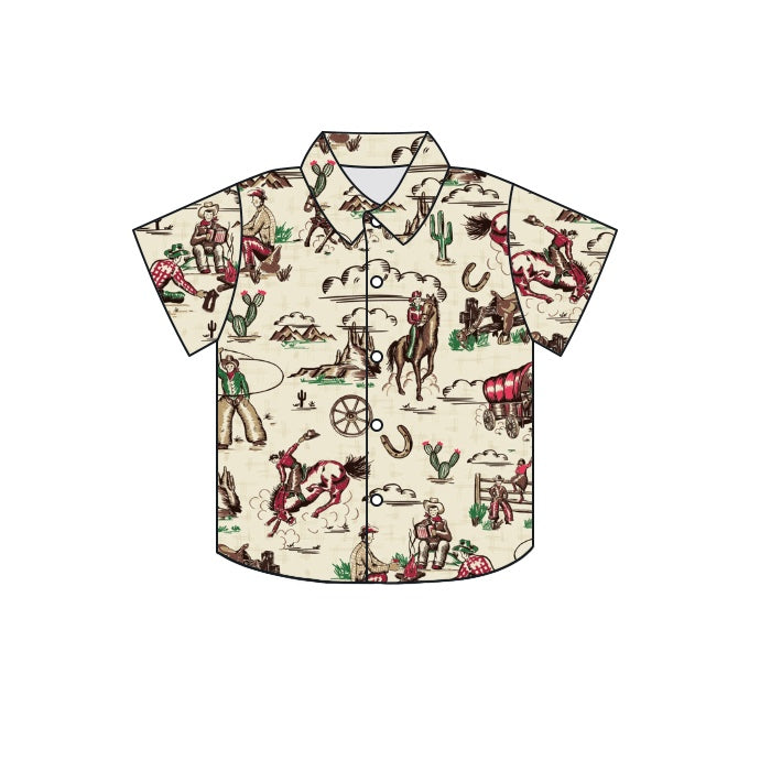 Baby Boys Western Rodeo Cactus Buttons Short Sleeve Tee Shirts Tops preorder(moq 5)