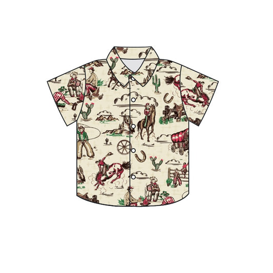 Baby Boys Western Rodeo Cactus Buttons Short Sleeve Tee Shirts Tops preorder(moq 5)