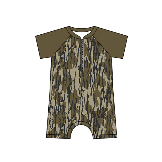 Baby Infant Boys Zip Green Camo Short Sleeve Rompers preorder split order May 28th