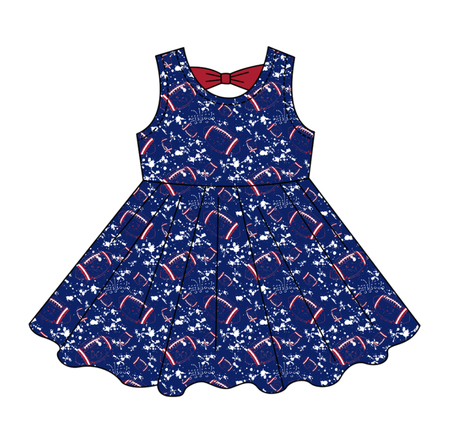 Preorder (moq 5)Baby Girls Tie-dye Footballs Print Team Shorts Knee Length Dress
