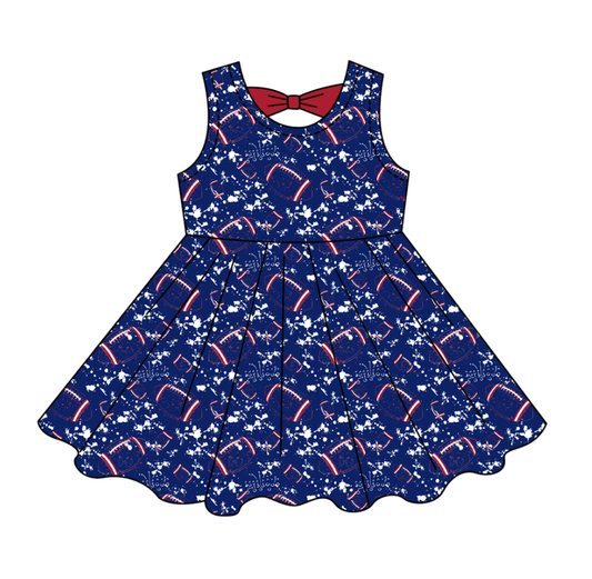 Preorder (moq 5)Baby Girls Tie-dye Footballs Print Team Shorts Knee Length Dress