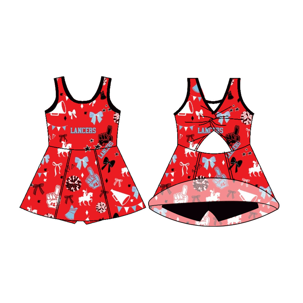 Preorder (moq 5)Baby Girls Sleeveless Red Lancers Football Team Shorts Team Dresses