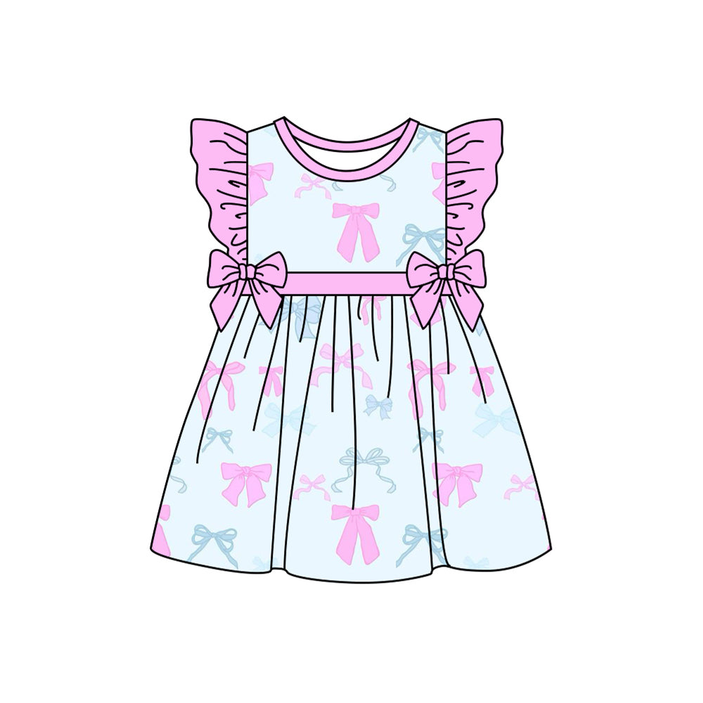 Preorder (moq 5)Baby Girls Color Pink Bows Ruffle Knee Length Dresses