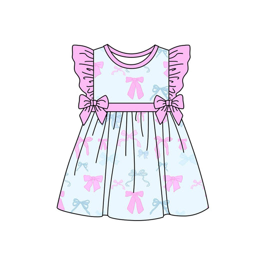 Preorder (moq 5)Baby Girls Color Pink Bows Ruffle Knee Length Dresses