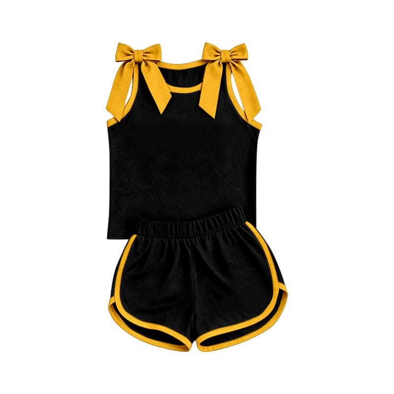 Preorder (moq 5)Baby Girls Black Yellow Bows Sleeveless Top Short Clothes Sets