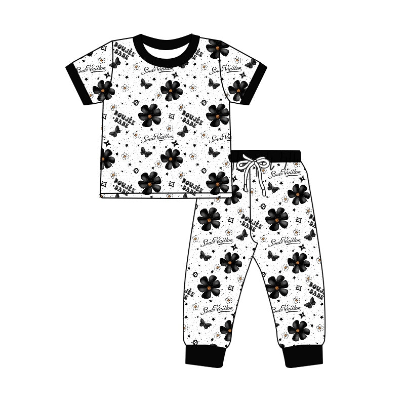 Baby Girls Flowers Black Shirt Pants Pajamas Clothes Sets order preorder (moq 5)