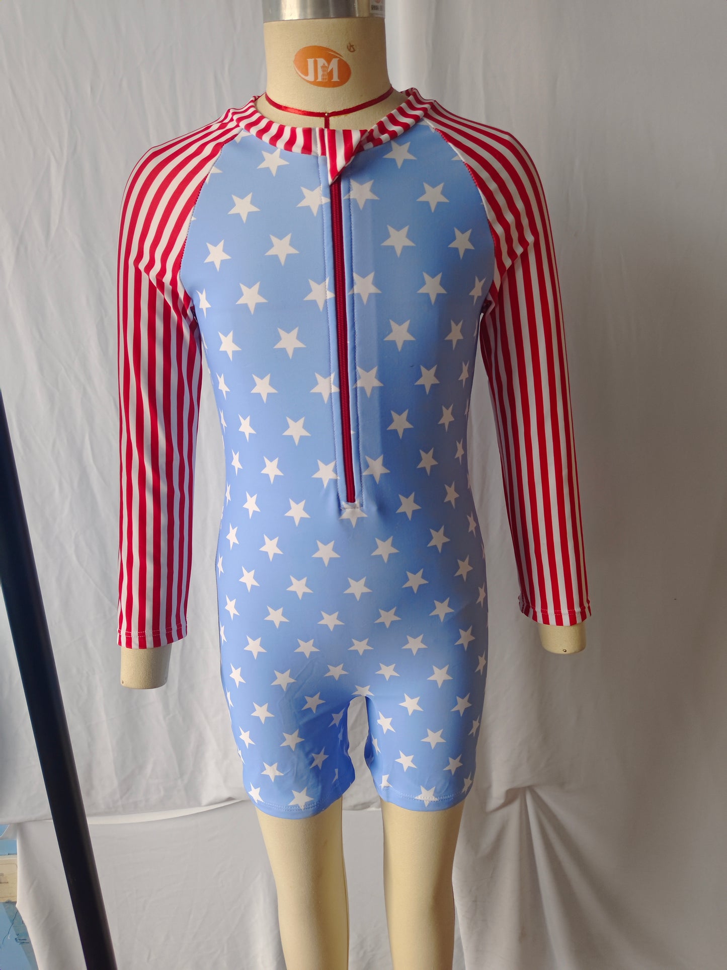 Baby Girls Stars 4th Of July Red Stripes Zip Long Sleeve Swimsuits Preorder