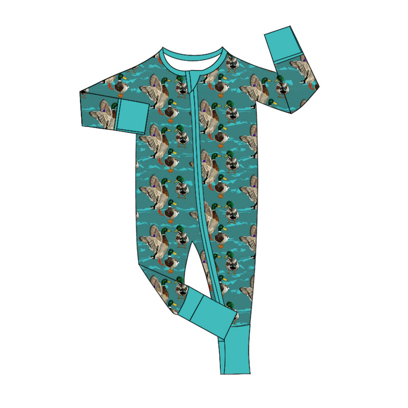 Baby Infant Boys Blue Ducks Hunting Zip Rompers preorder(moq 5)