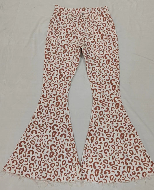 Adult Women Pink Leopard Denim Bell Pants Jeans Preorder