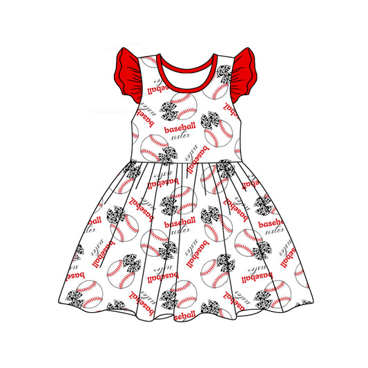 Preorder (moq 5)Baby Girls Baseball Bows Sisters Knee Length Dresses