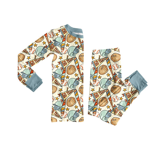 Preorder (moq 20)Baby Boys Bamboo Go Team Baseballs Stars Team Pajamas Sets
