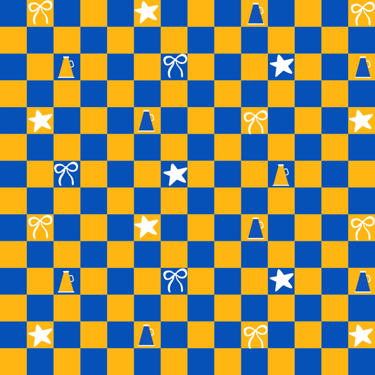 Preorder (moq 5)Baby Girls Yellow Blue Checked Mustangs Cheer Team Shorts Bottoms
